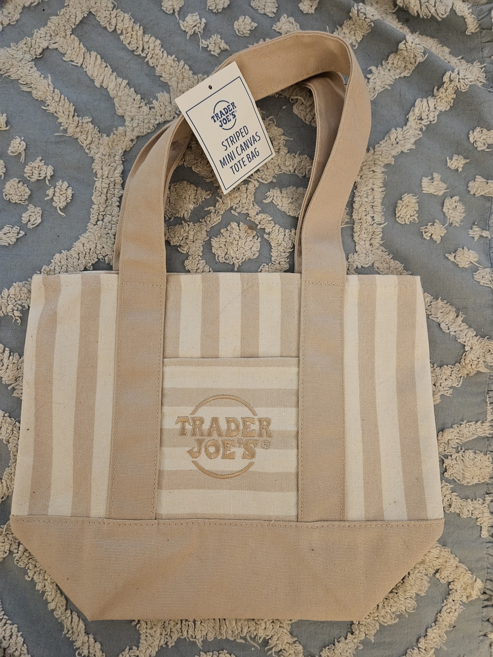 Trader Joe's Beige Striped Canvas Tote Bag NWT